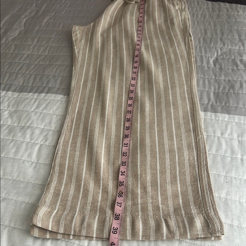 (BRIGGS).women’s Striped Tan and White Wide Leg Pants size L - Picture 7 of 11
